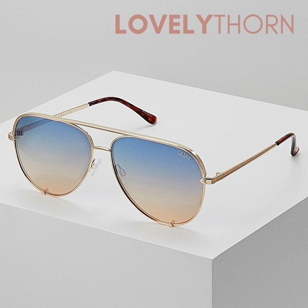 QUAY // ltd ed oversized aviators gold frames navy peach fade lenses - Picture 15 of 16